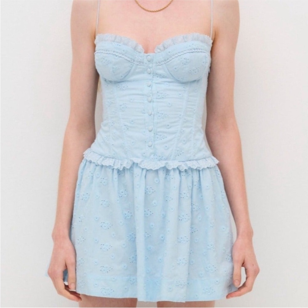 For Love And Lemons Baby Blue Eyelet Mini Dress